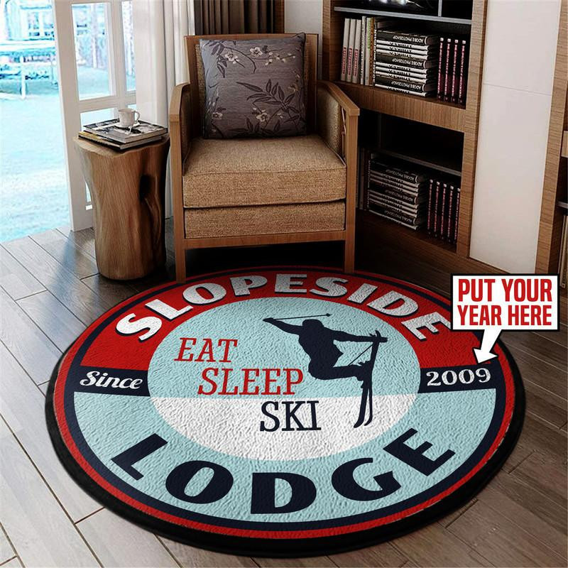 Personalized Slopeside Lodge Living Room Round Rug Carpet Bedroom Livingroom Home Decor