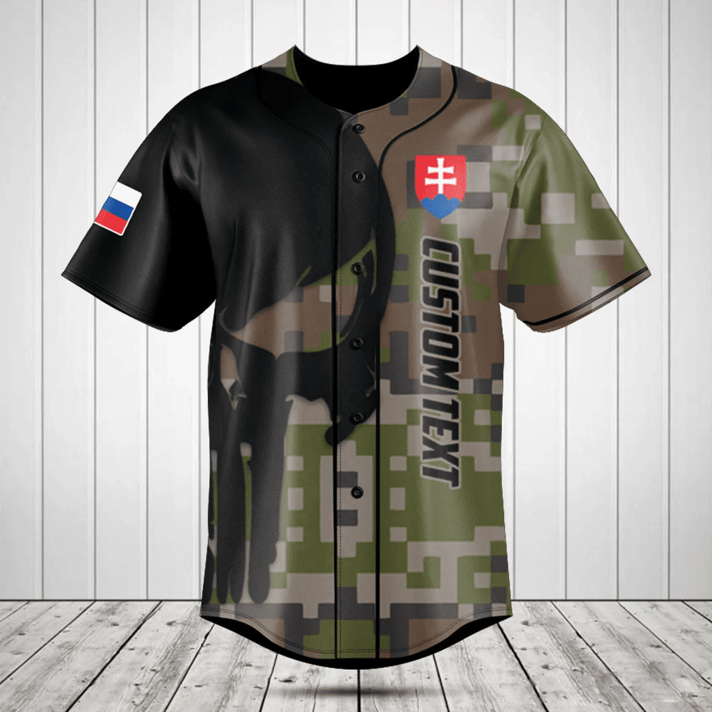Personalized Slovakia Black Skull Camouflage Baseball Jersey