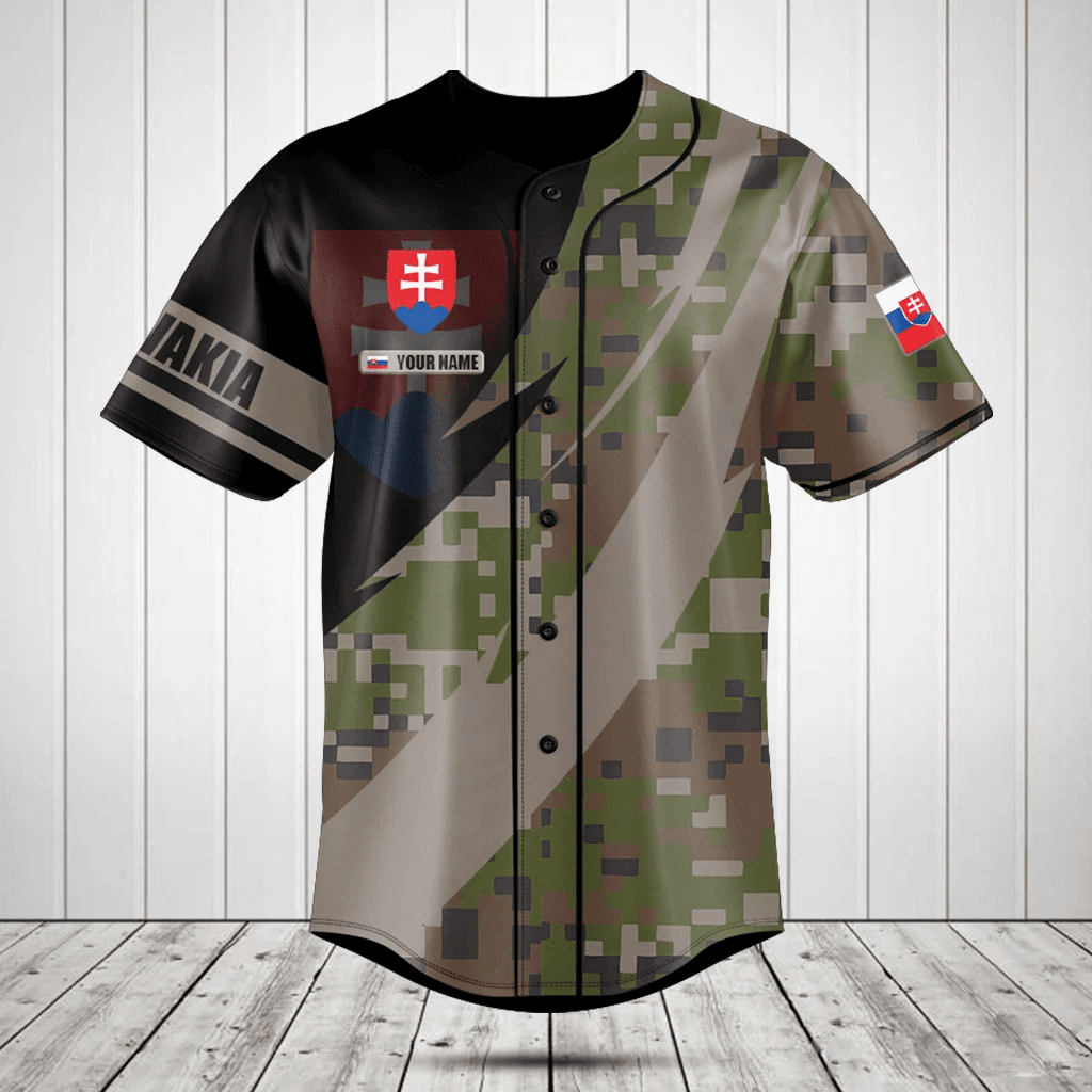 Personalized Slovakia Coat Of Arms Camo Fire Style Baseball Jersey