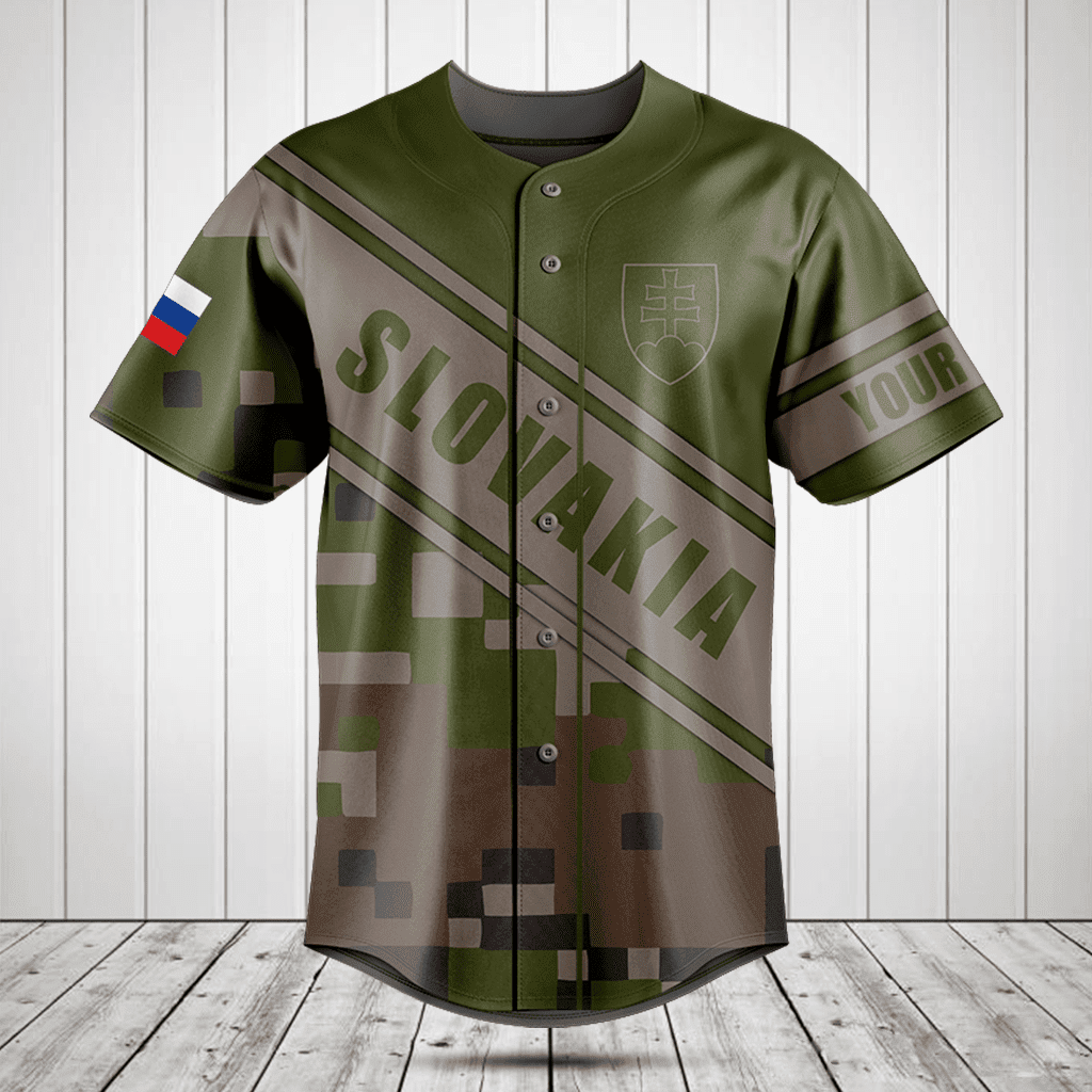 Personalized Slovakia Coat Of Arms Camouflage 3D Baseball Jersey