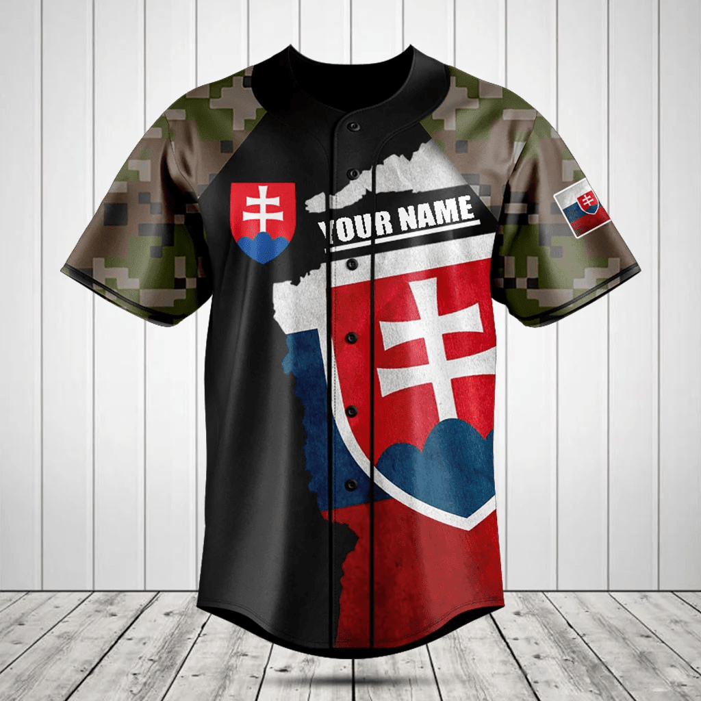 Personalized Slovakia Coat Of Arms Camouflage Baseball Jersey