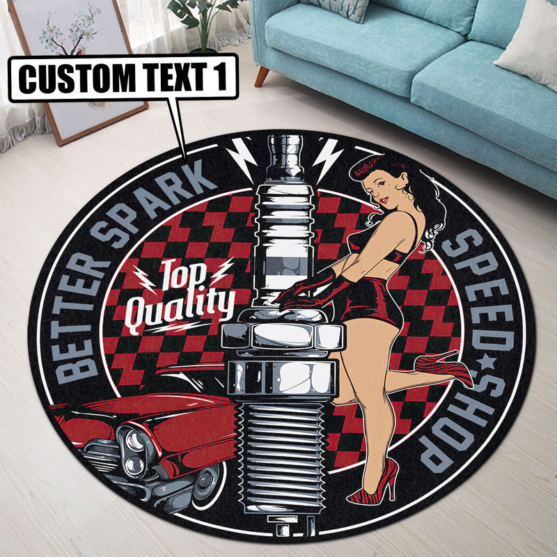 Personalized Speed Shop Hot Rod Round Rug Carpet Bedroom Livingroom Home Decor