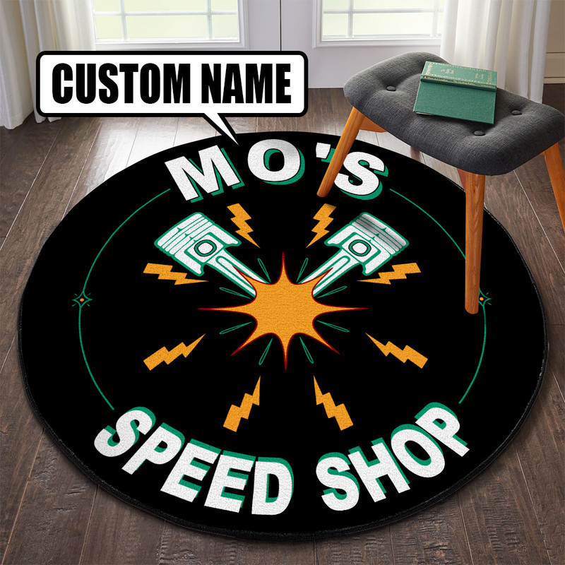 Personalized Speed Shop Hot Rod Round Rug Carpet Bedroom Livingroom Home Decor