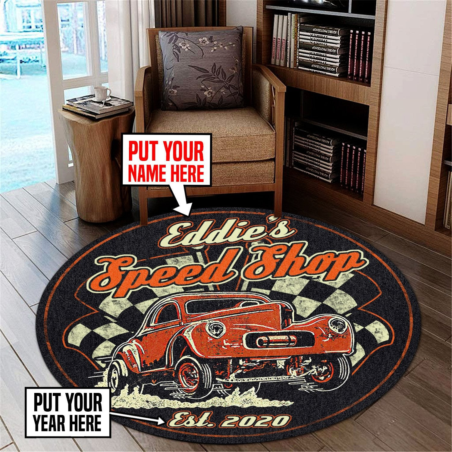 Personalized Speed Shop Living Room Round Rug Carpet Bedroom Livingroom Home Decor