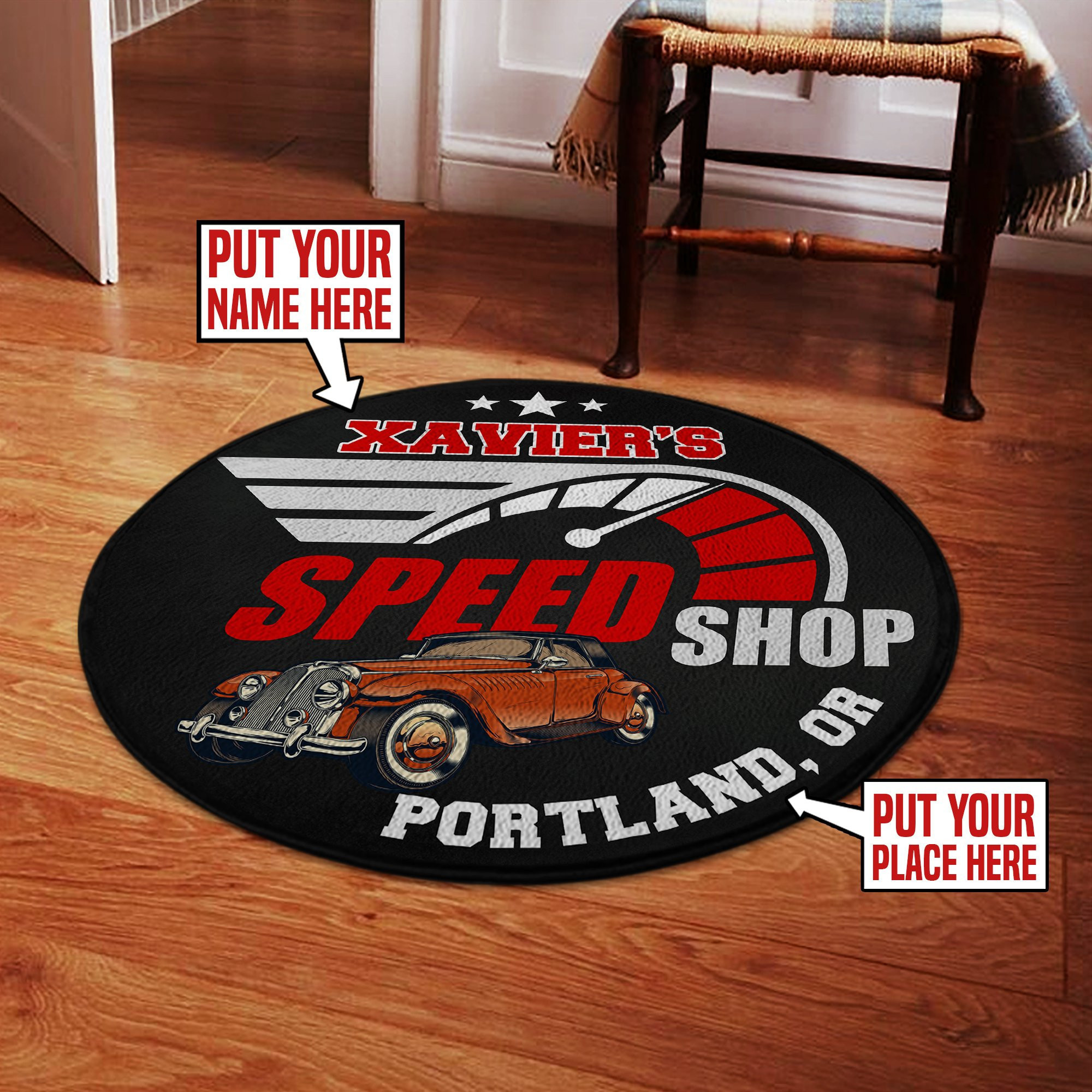 Personalized Speed Shop Round Rug Carpet Bedroom Livingroom Home Decor