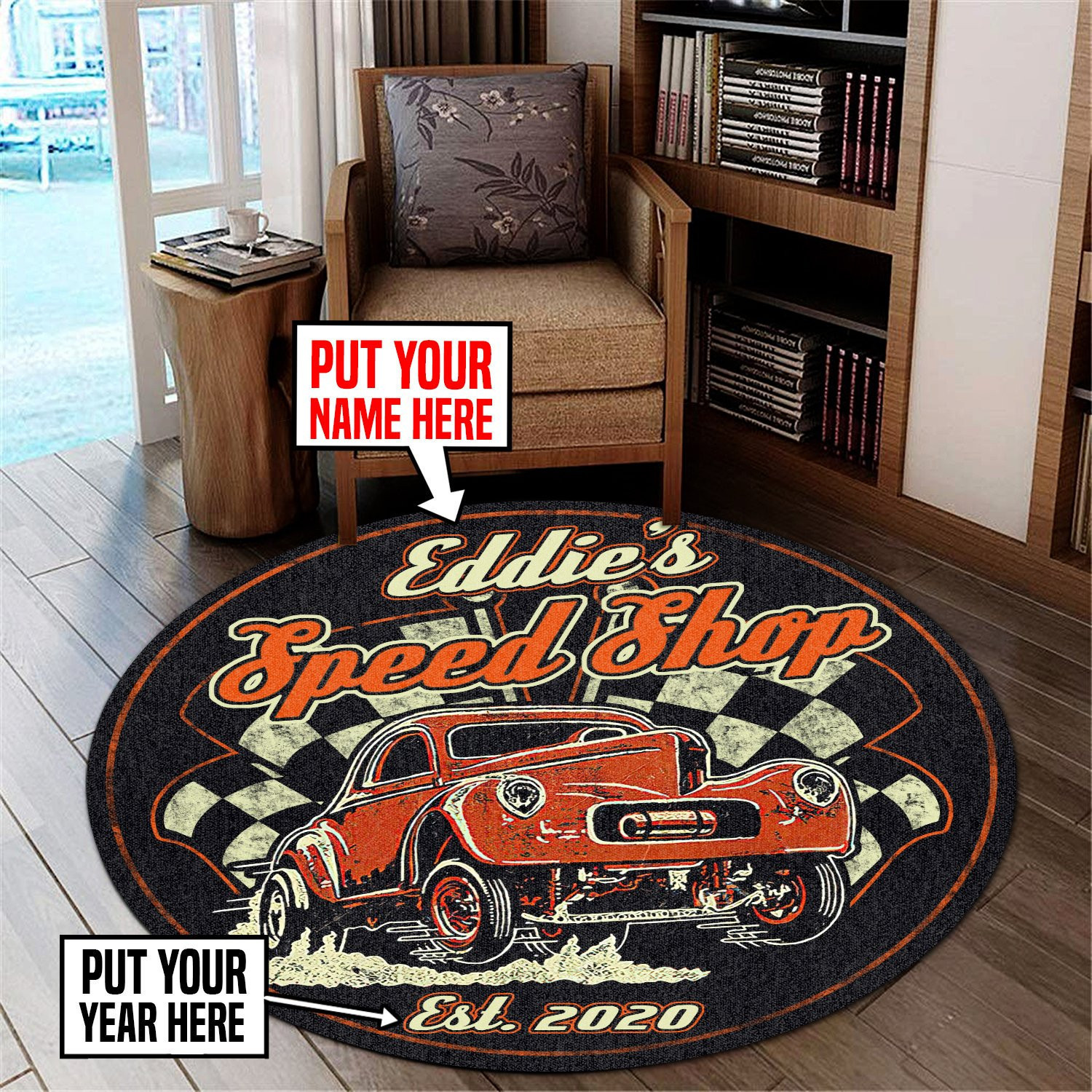 Personalized Speed Shop Round Rug Carpet Bedroom Livingroom Home Decor