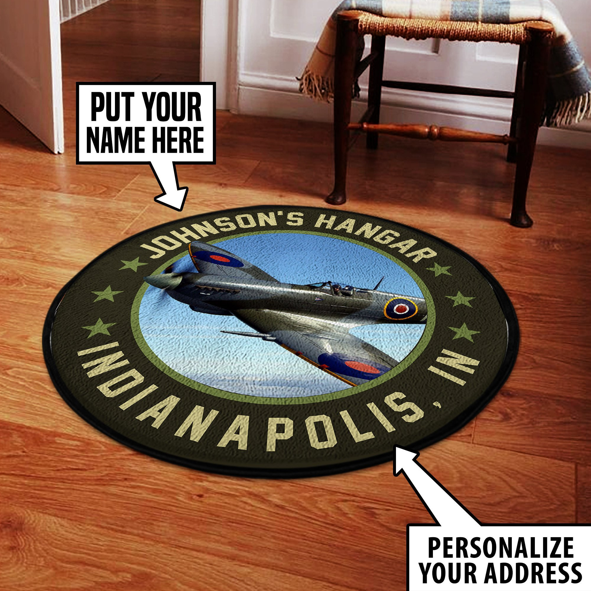 Personalized Supermarine Spitfire Round Rug Carpet Bedroom Livingroom Home Decor