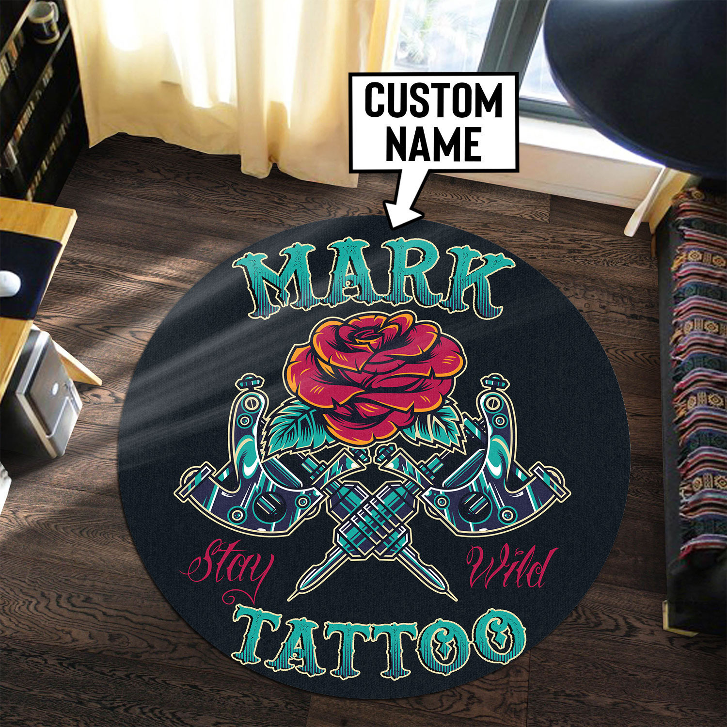 Personalized Tattoo Studio Round Rug Carpet Bedroom Livingroom Home Decor