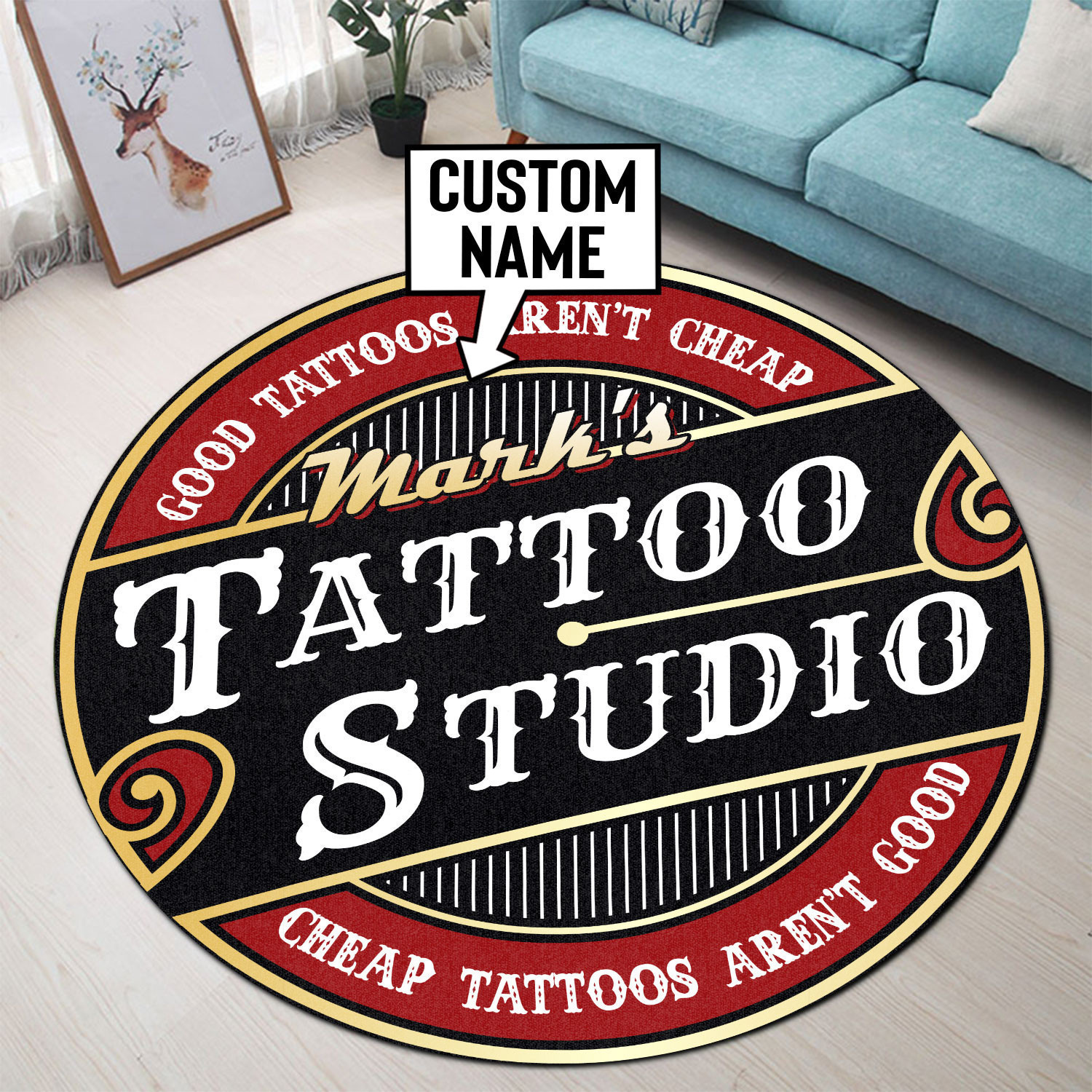 Personalized Tattoo Studio Round Rug Carpet Bedroom Livingroom Home Decor