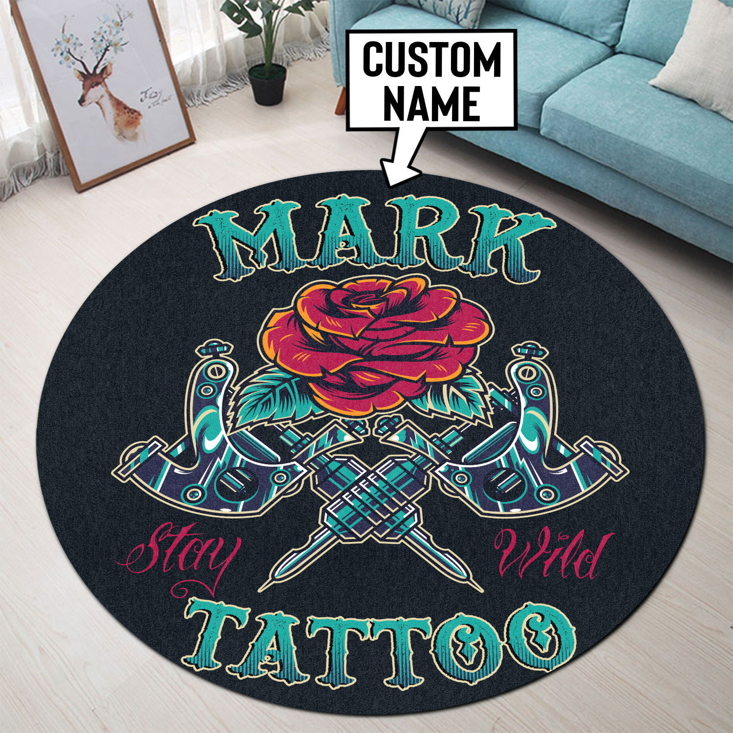 Personalized Tattoo Studio Round Rug Carpet Bedroom Livingroom Home Decor