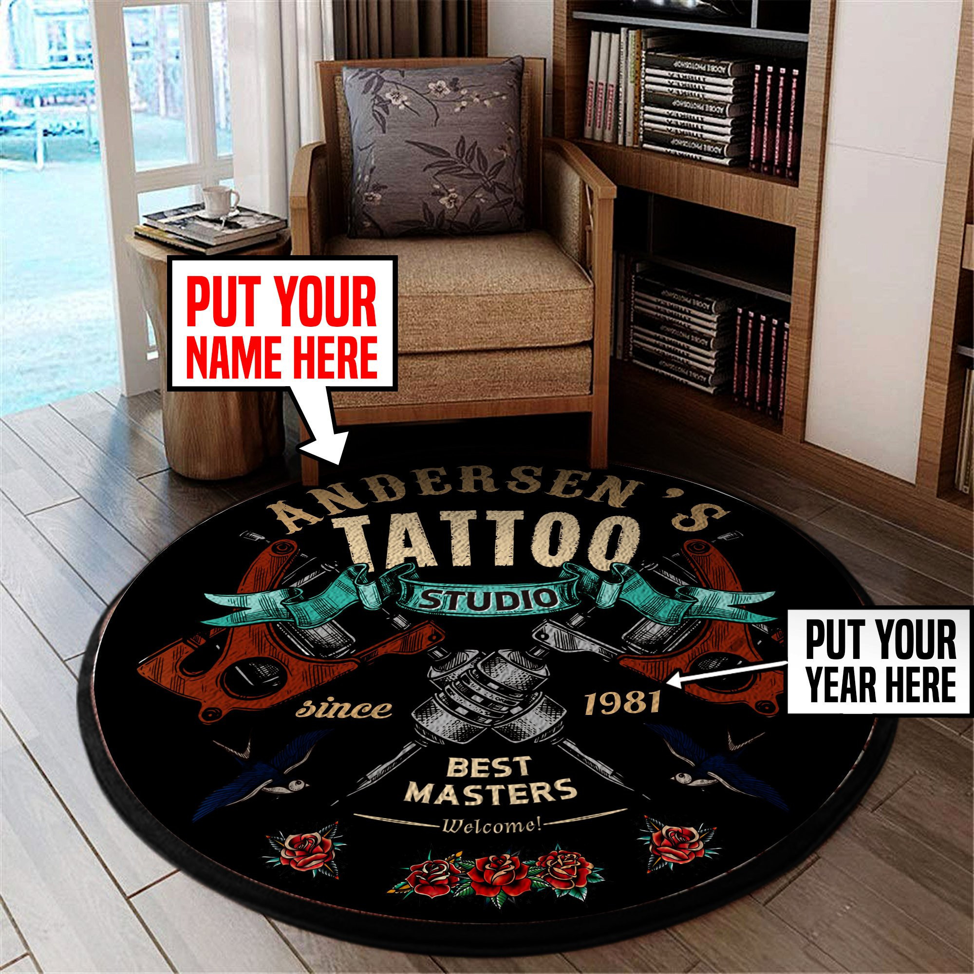 Personalized Tattoo Studio Round Rug Carpet Bedroom Livingroom Home Decor