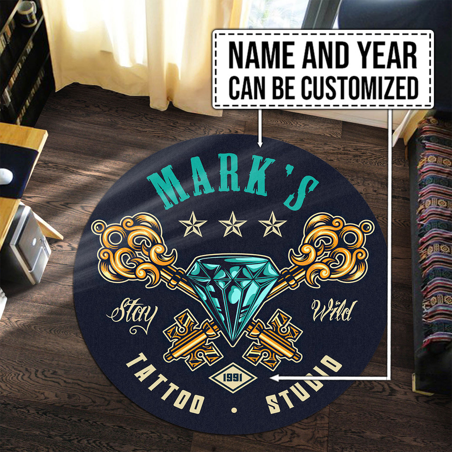 Personalized Tattoo Studio Round Rug Carpet Bedroom Livingroom Home Decor