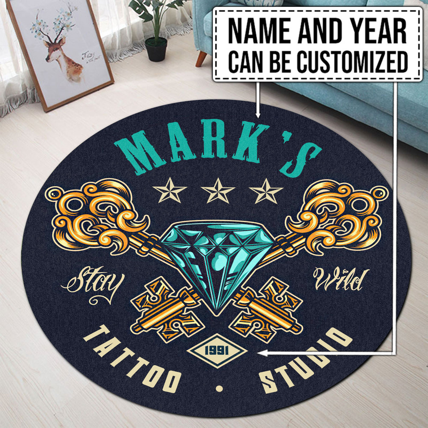 Personalized Tattoo Studio Round Rug Carpet Bedroom Livingroom Home Decor