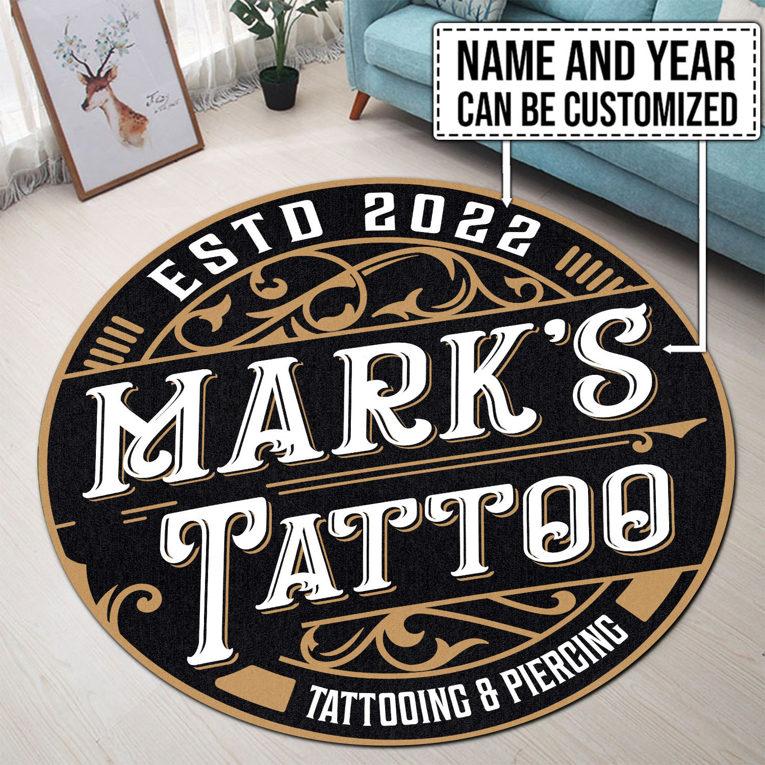 Personalized Tattoo Studio Round Rug Carpet Bedroom Livingroom Home Decor