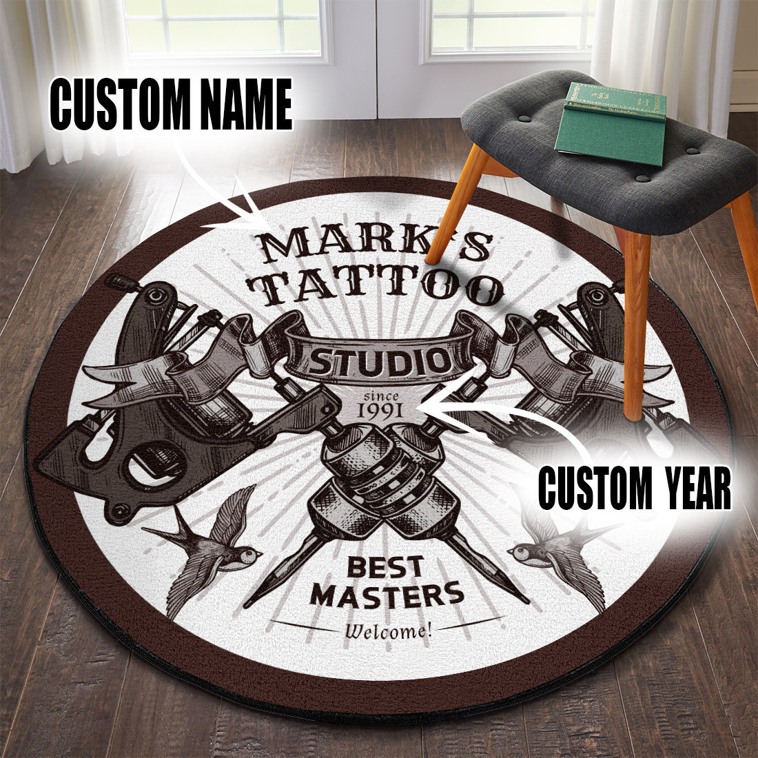 Personalized Tattoo Studio Round Rug Carpet Bedroom Livingroom Home Decor