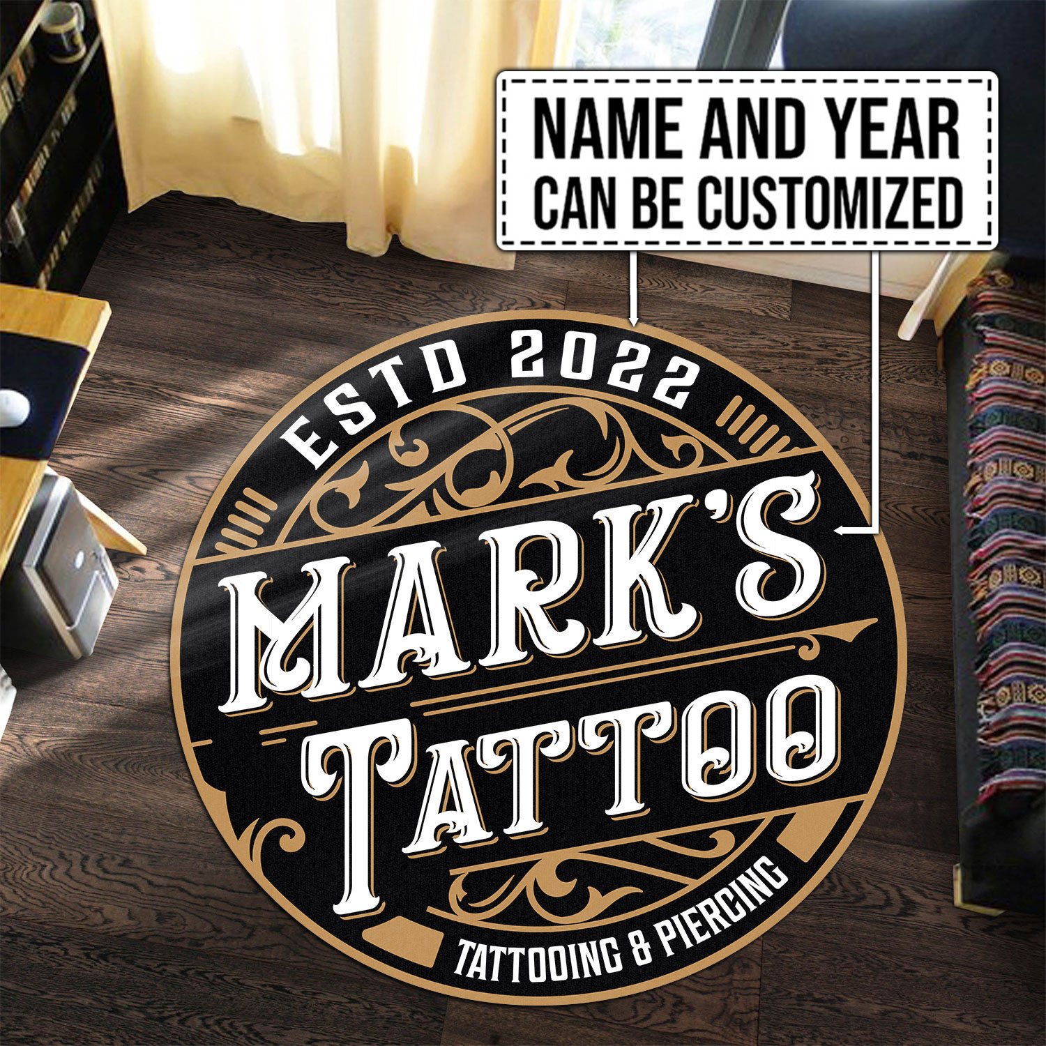 Personalized Tattoo Studio Round Rug Carpet Bedroom Livingroom Home Decor