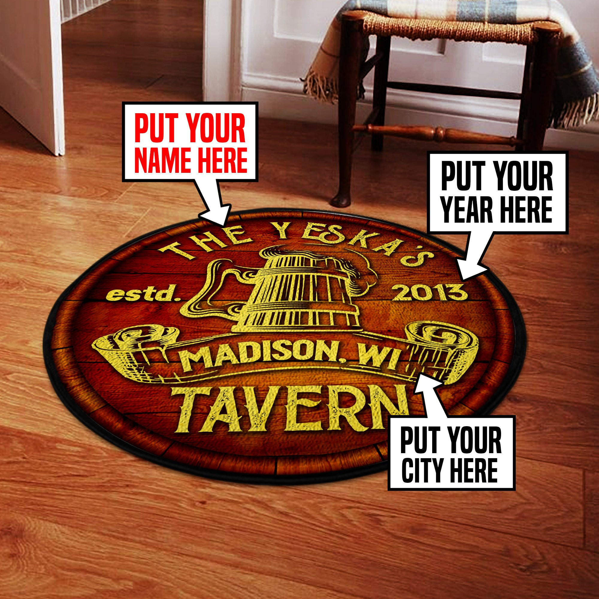 Personalized Tavern Round Rug Carpet Bedroom Livingroom Home Decor