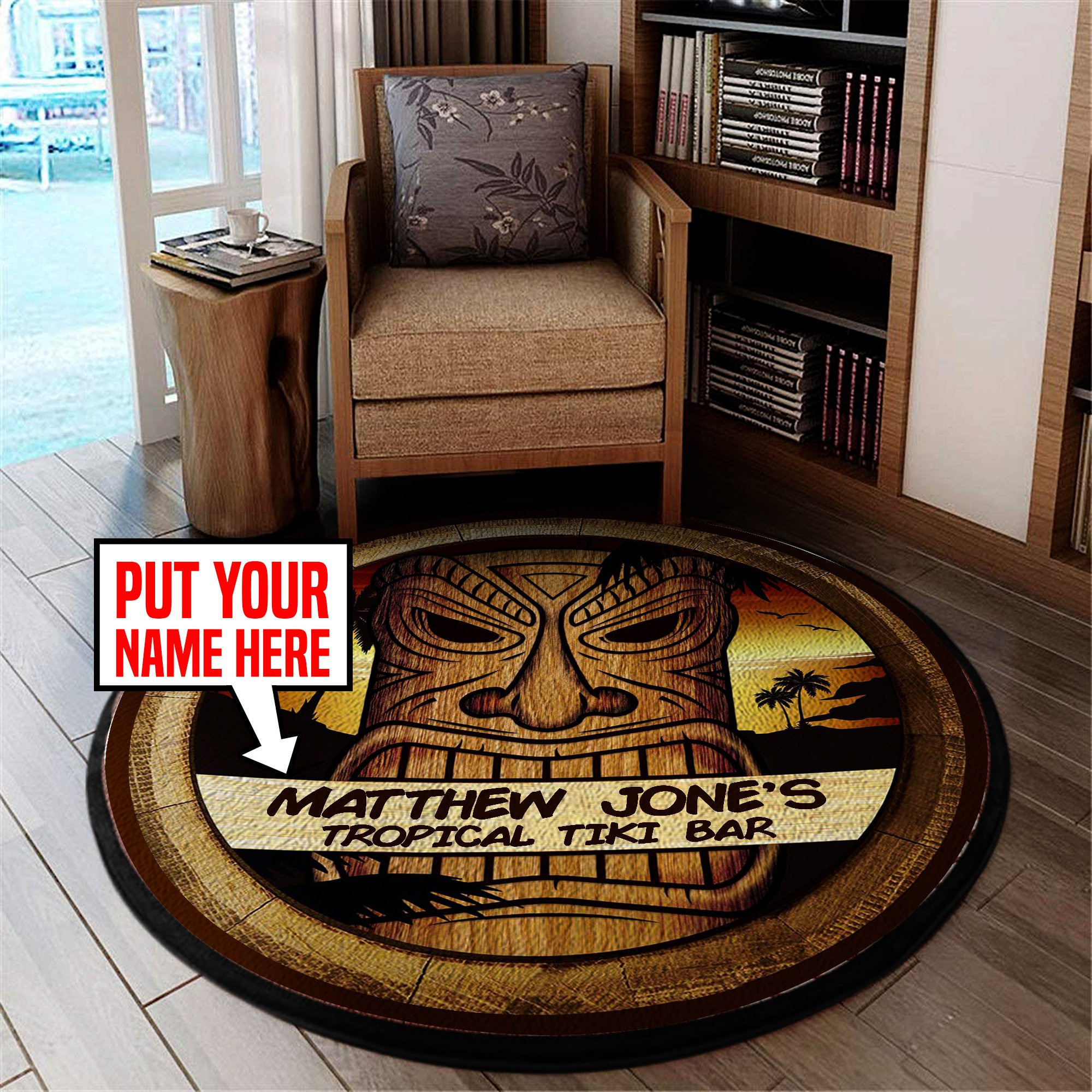 Personalized Tiki Bar Round Rug Carpet Bedroom Livingroom Home Decor