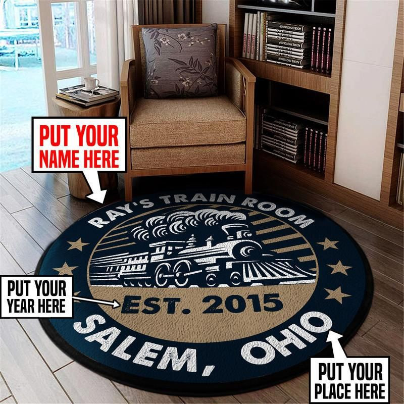 Personalized Train Room Living Room Round Rug Carpet Bedroom Livingroom Home Decor