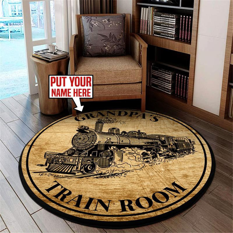 Personalized Train Room Steam Locomotive Living Room Round Rug Carpet Bedroom Livingroom Home Decor