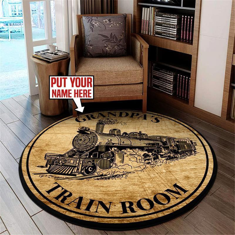Personalized Train Room Steam Locomotive Round Rug Carpet Bedroom Livingroom Home Decor