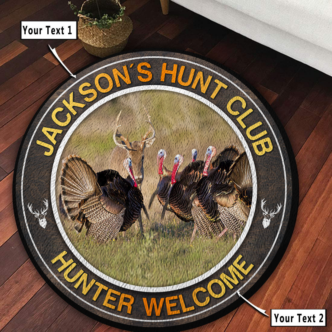 Personalized Turkey And Deer Hunting Round Rug Carpet Bedroom Livingroom Home Decor