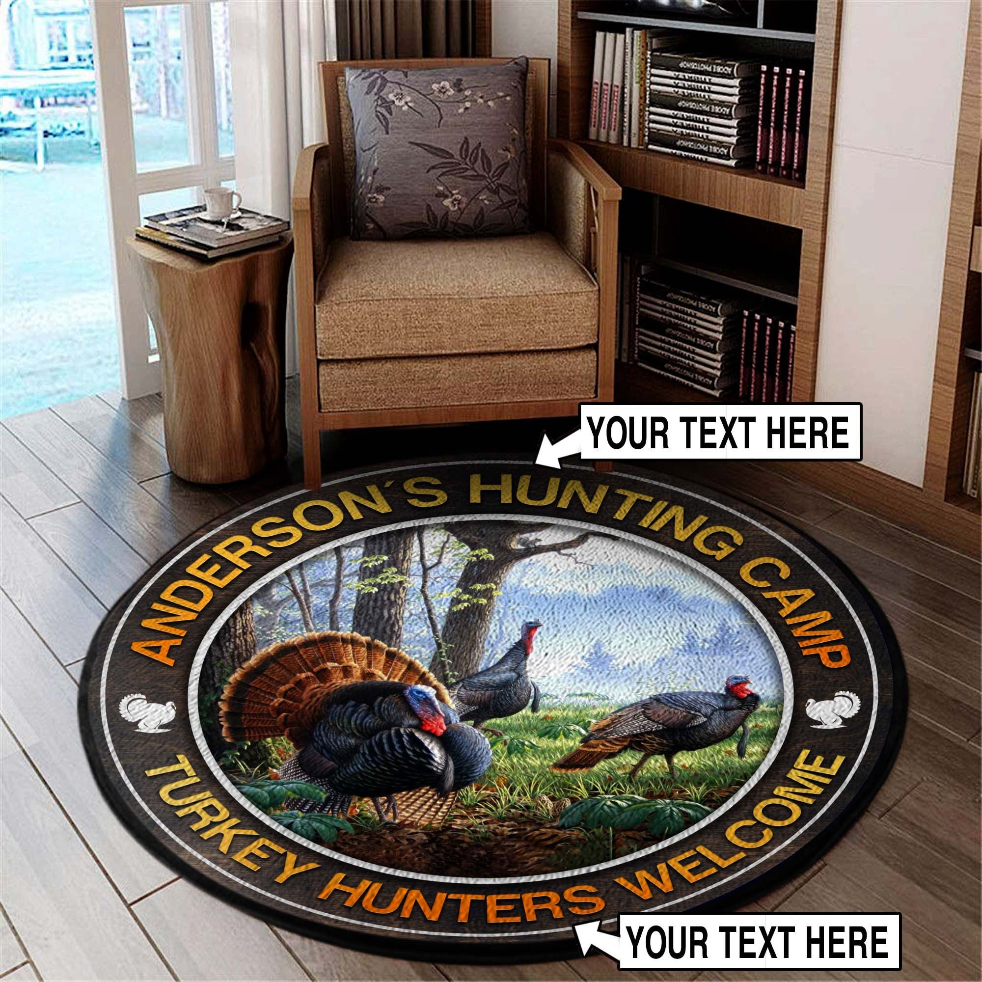 Personalized Turkey Hunting Round Rug Carpet Bedroom Livingroom Home Decor