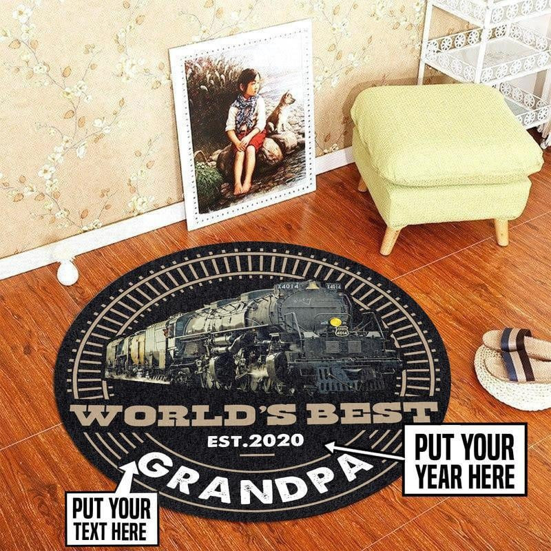 Personalized Union Pacific World Best Grandpa Round Rug Carpet Bedroom Livingroom Home Decor