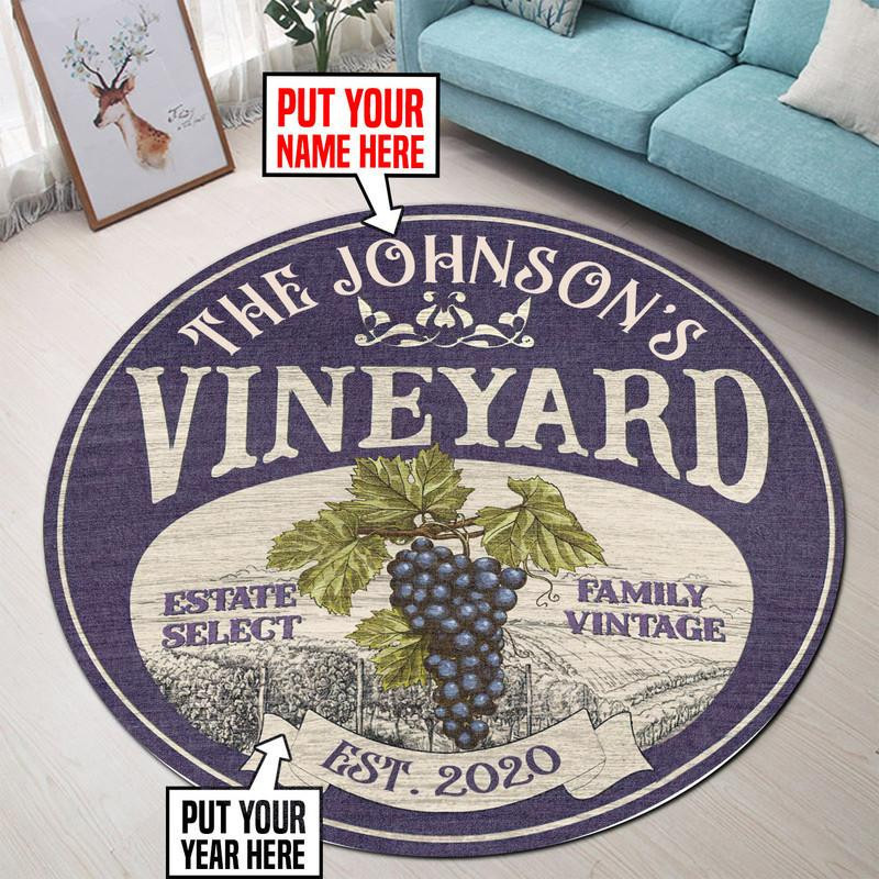 Personalized Vineyard Winery Living Room Round Rug Carpet Bedroom Livingroom Home Decor - Image 3