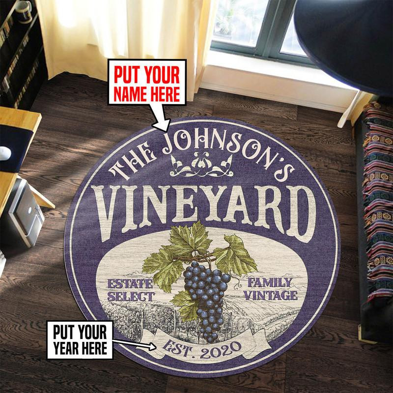 Personalized Vineyard Winery Living Room Round Rug Carpet Bedroom Livingroom Home Decor