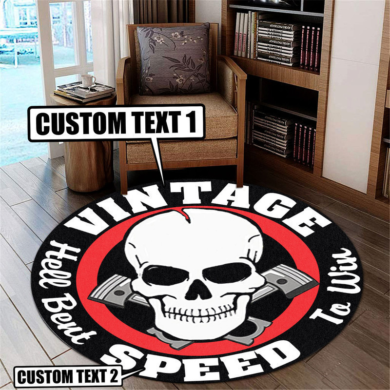 Personalized Vintage Speed Hell Bent To Win Hot Rod Round Rug Carpet Bedroom Livingroom Home Decor
