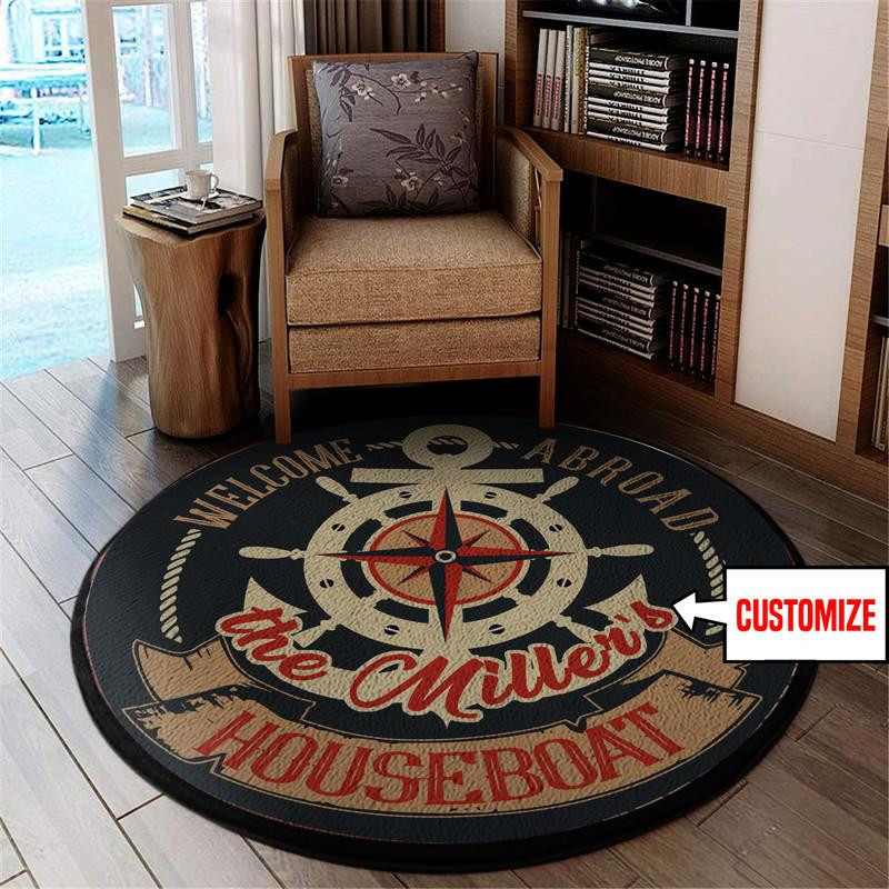 Personalized Welcome Aboard Round Rug Carpet Bedroom Livingroom Home Decor