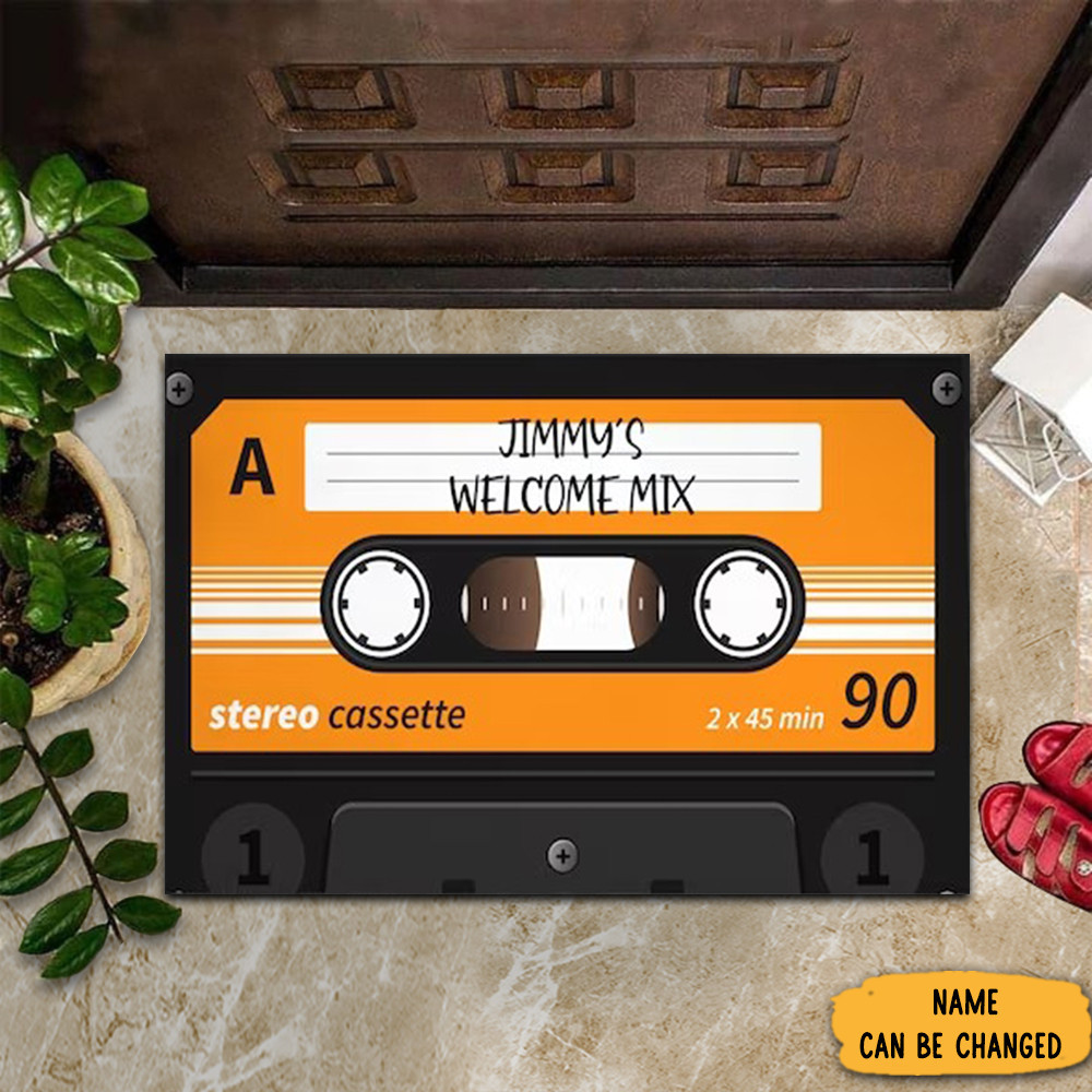 Personalized Welcome Mix Rubber Doormat Stereo Cassette Rubber Doormat Housewarming Gifts