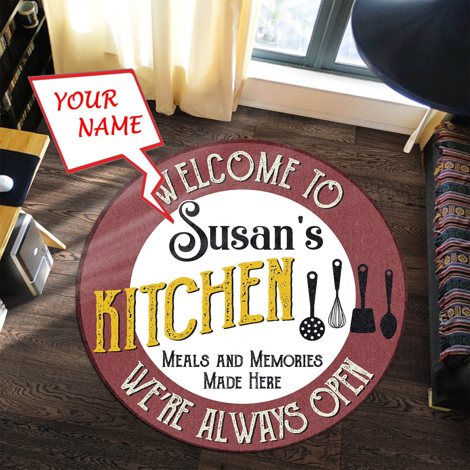 Personalized Welcome To Kitchen Round Rug Carpet Bedroom Livingroom Home Decor