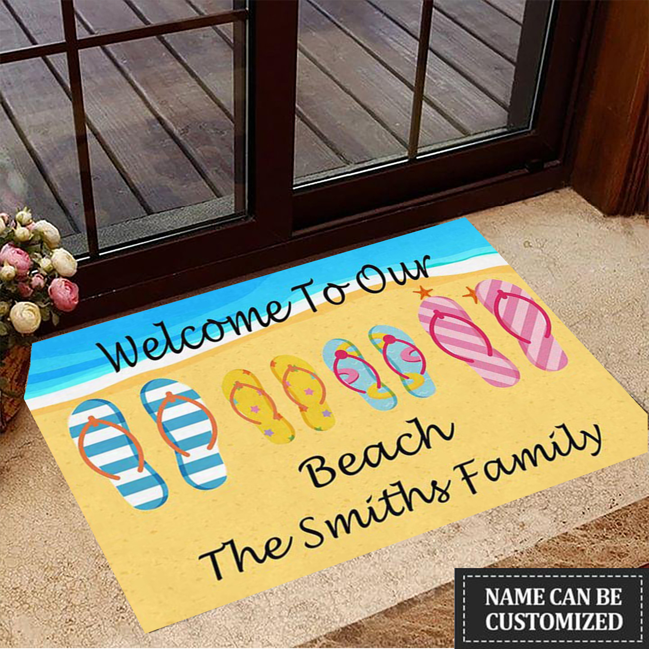 Personalized Welcome To Our Beach Flip Flop Rubber Doormat Summer Flip Flop Welcome Mat