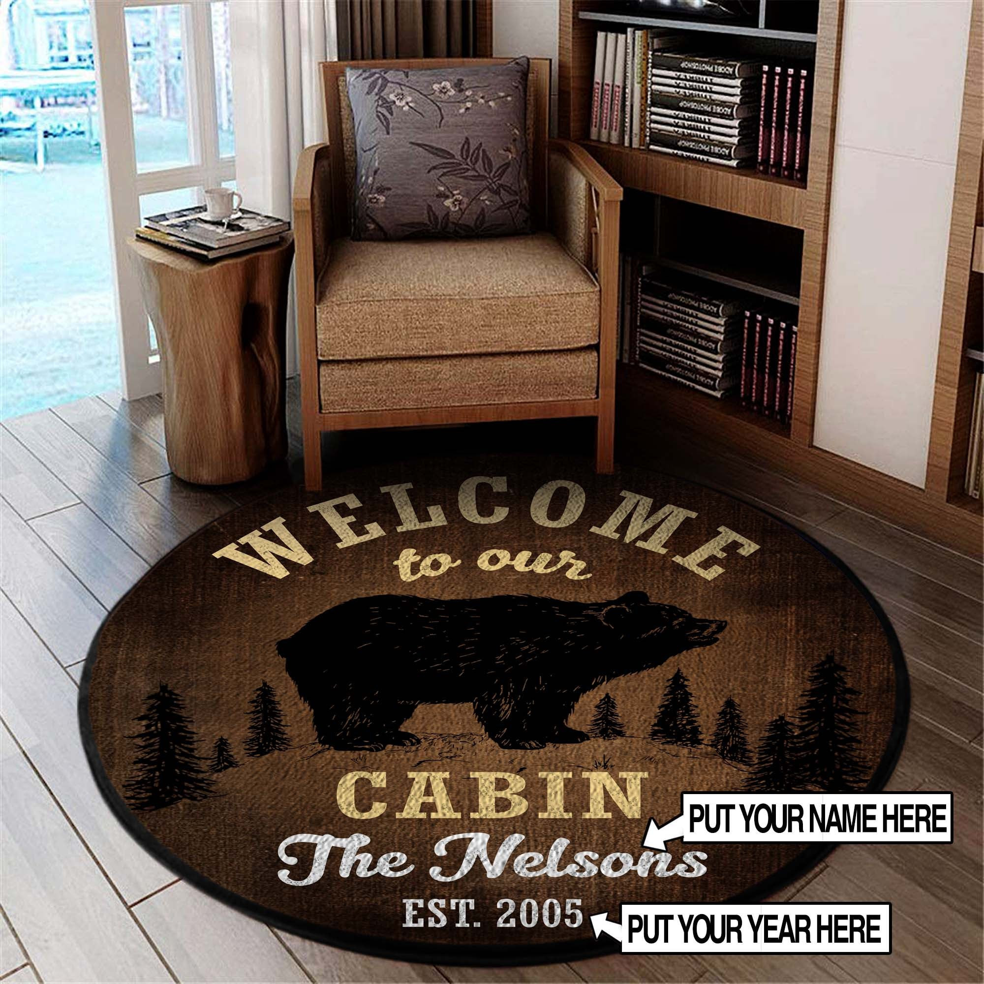 Personalized Welcome To Our Cabin Round Rug Carpet Bedroom Livingroom Home Decor