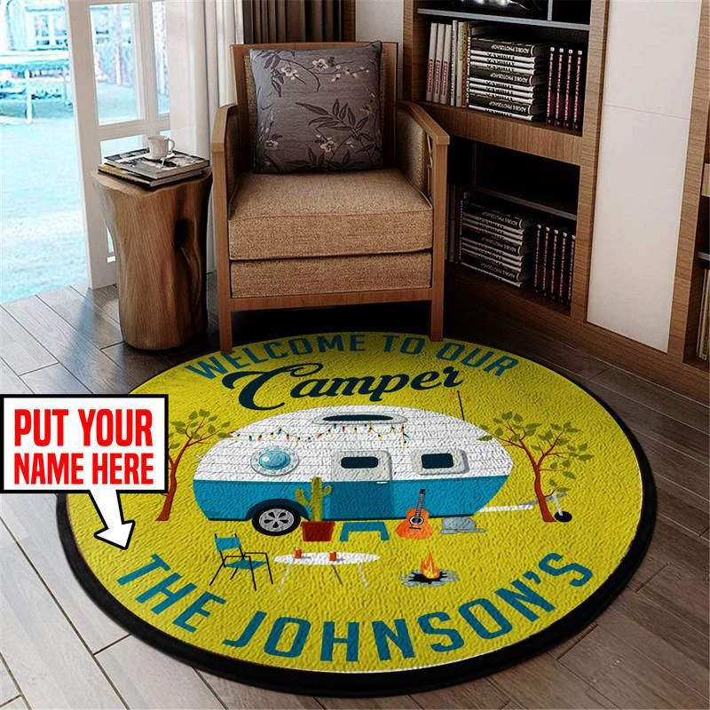 Personalized Welcome To Our Camper Living Room Round Rug Carpet Bedroom Livingroom Home Decor