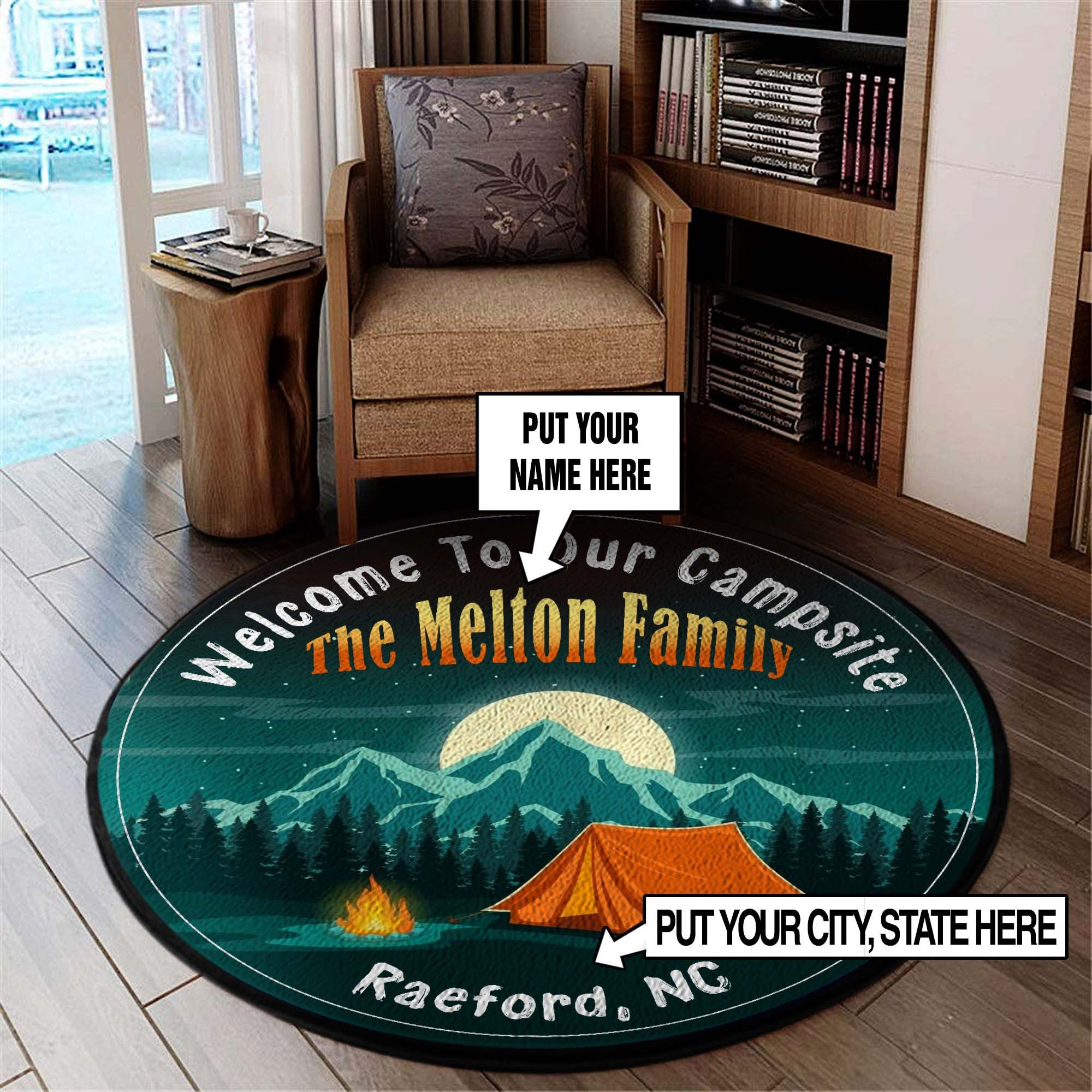 Personalized Welcome To Our Campsite Round Rug Carpet Bedroom Livingroom Home Decor