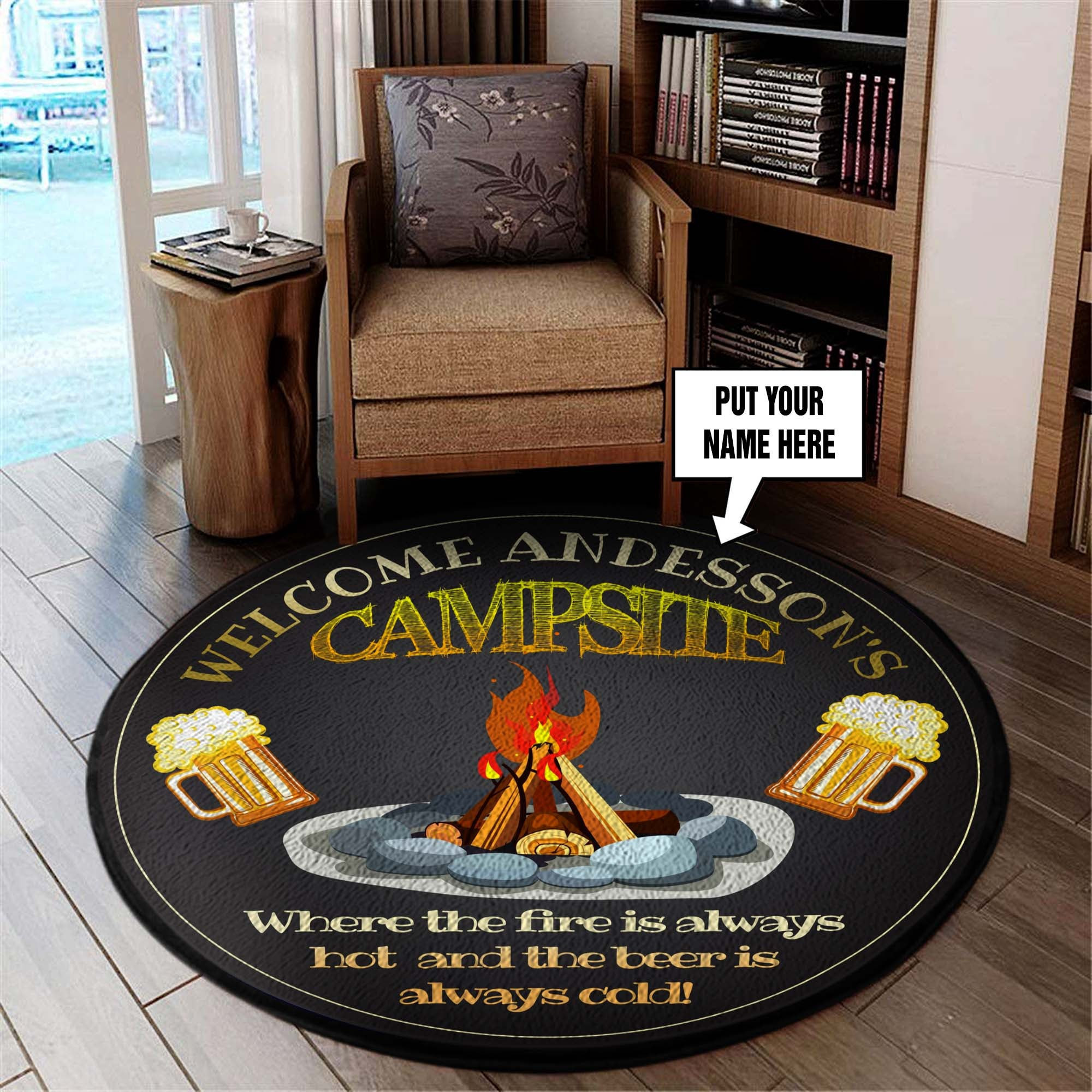 Personalized Welcome To The Campsite Round Rug Carpet Bedroom Livingroom Home Decor