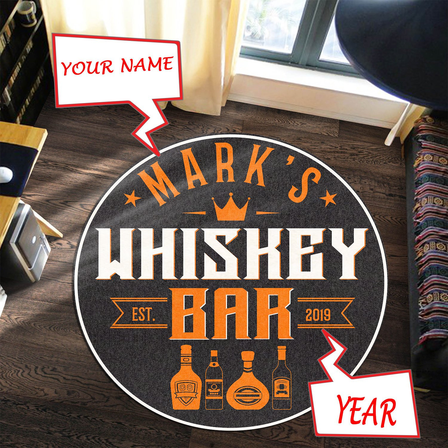Personalized Whiskey Bar Round Rug Carpet Bedroom Livingroom Home Decor