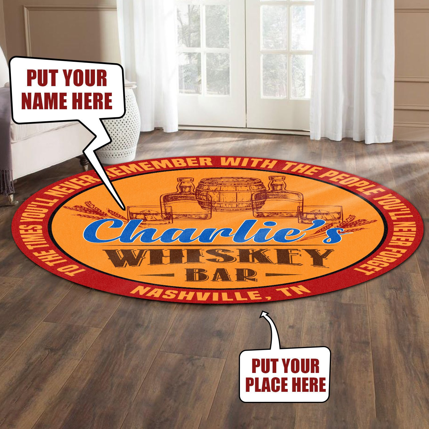 Personalized Whiskey Bar Round Rug Carpet Bedroom Livingroom Home Decor