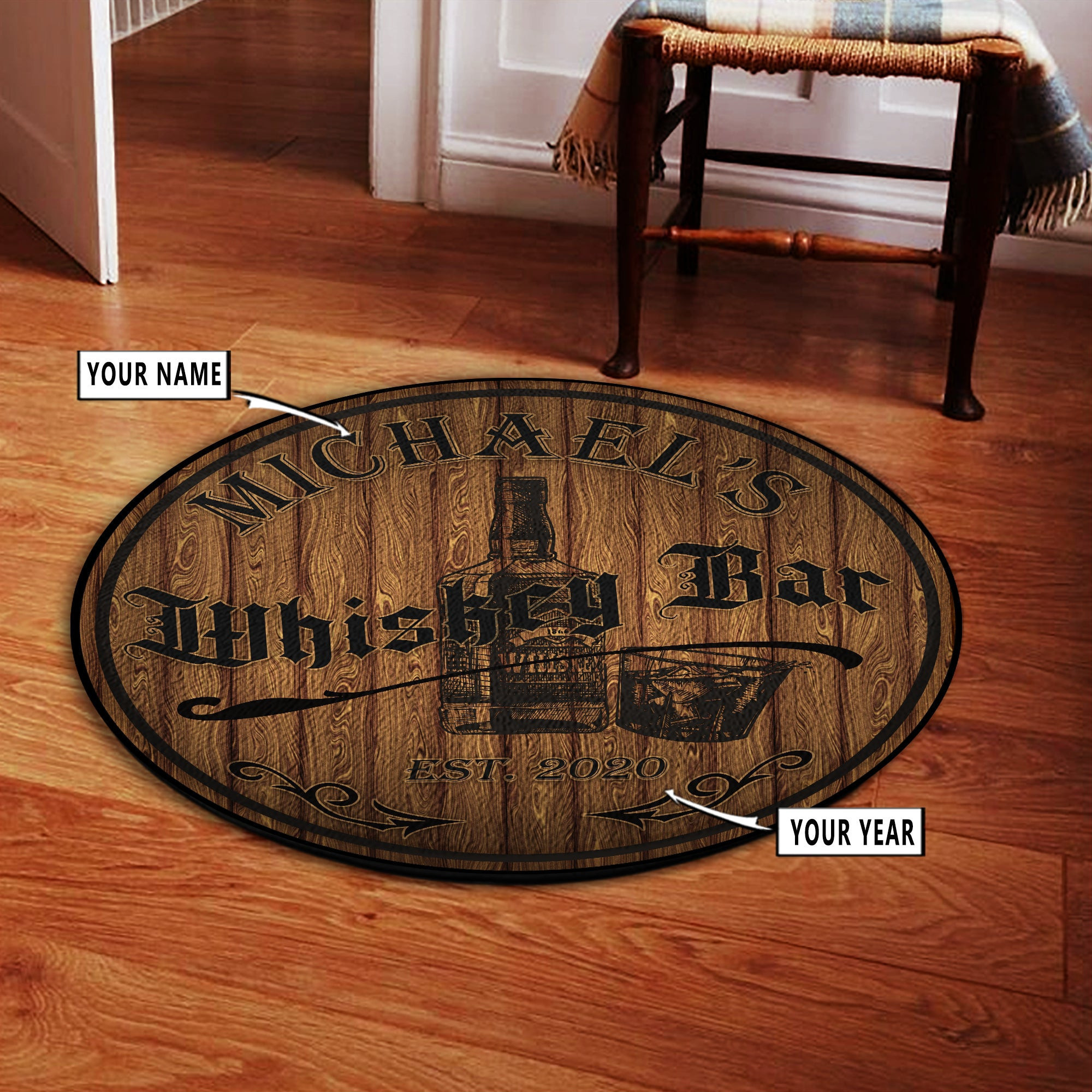 Personalized Whiskey Bar Round Rug Carpet Bedroom Livingroom Home Decor