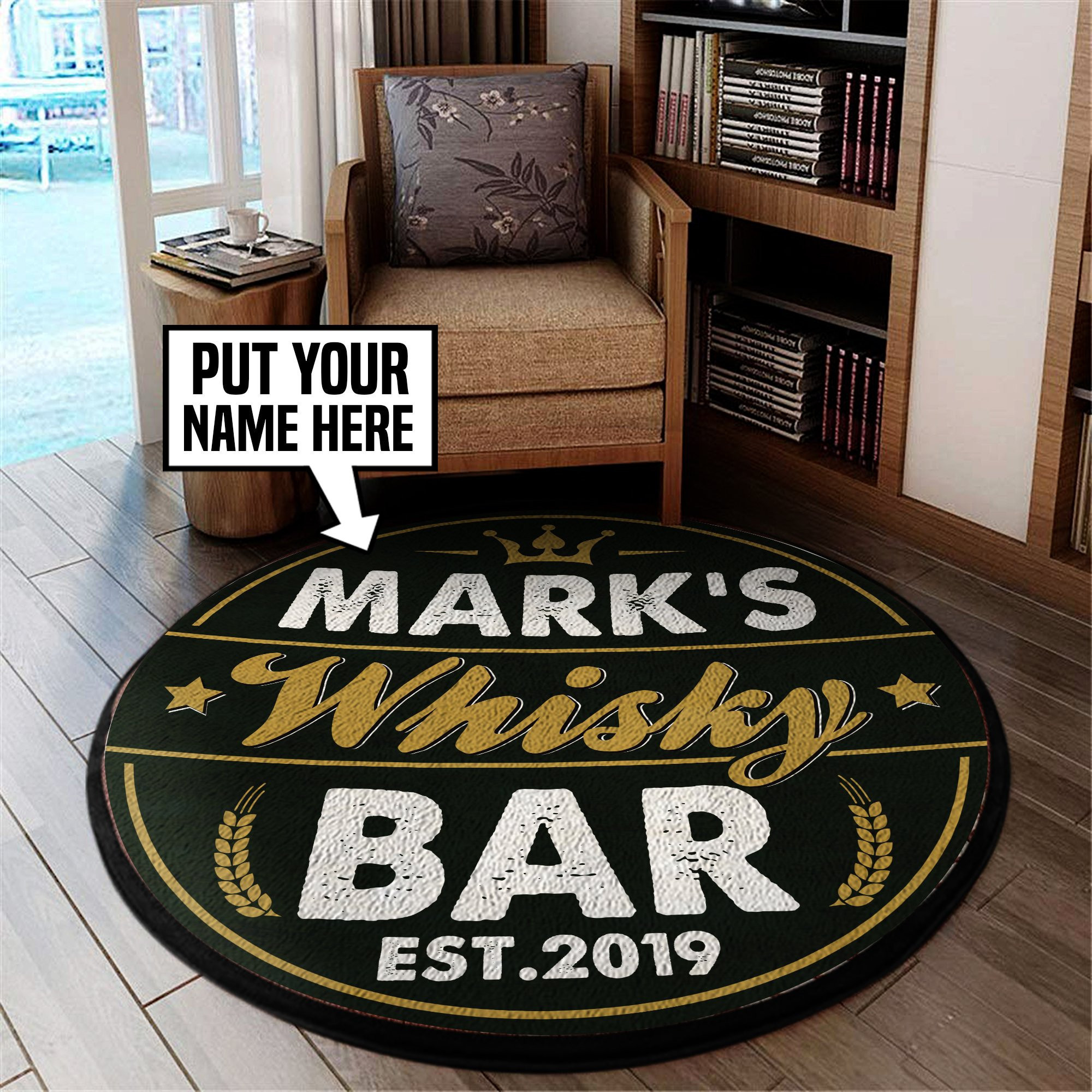 Personalized Whiskey Bar Round Rug Carpet Bedroom Livingroom Home Decor