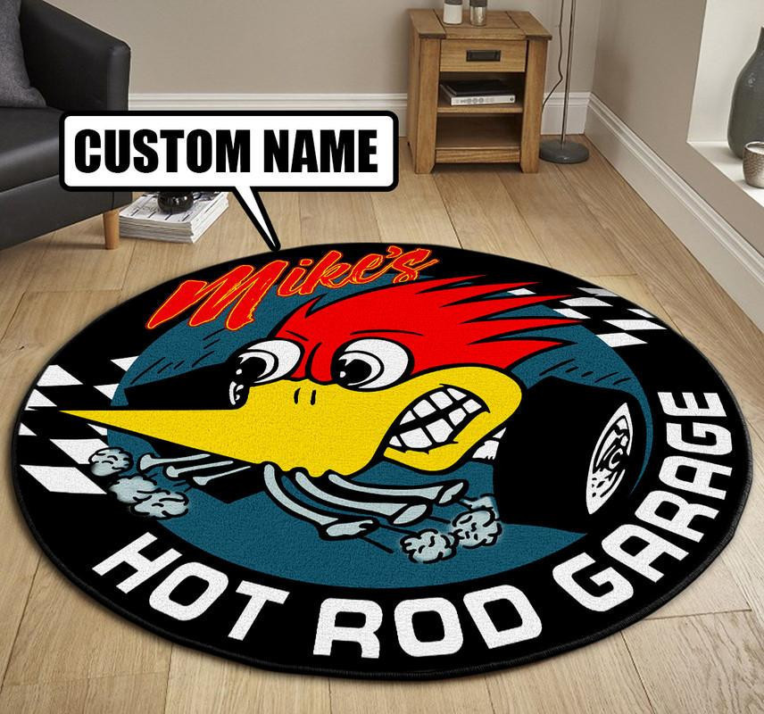 Personalized Woodpecker Hot Rod Round Rug Carpet Bedroom Livingroom Home Decor