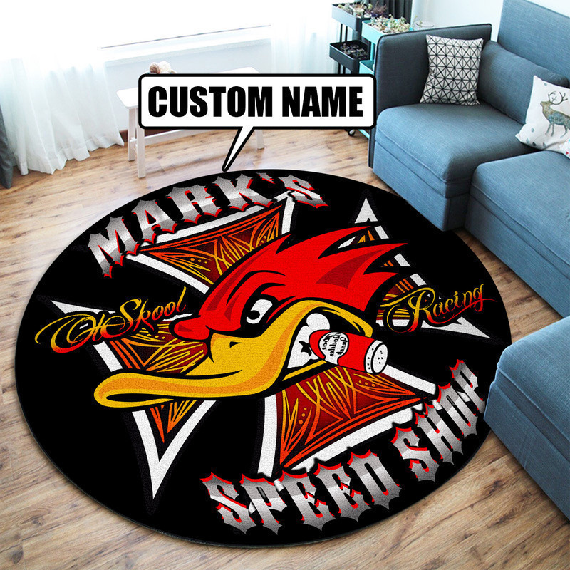 Personalized Woodpecker Hot Rod Round Rug Carpet Bedroom Livingroom Home Decor