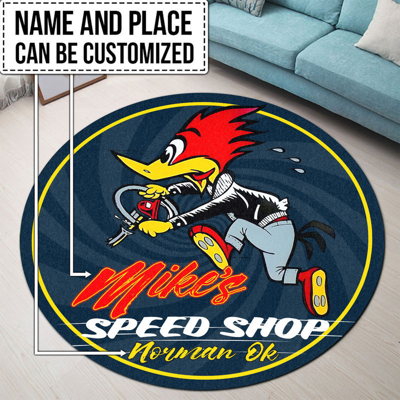 Personalized Woodpecker Hot Rod Round Rug Carpet Bedroom Livingroom Home Decor