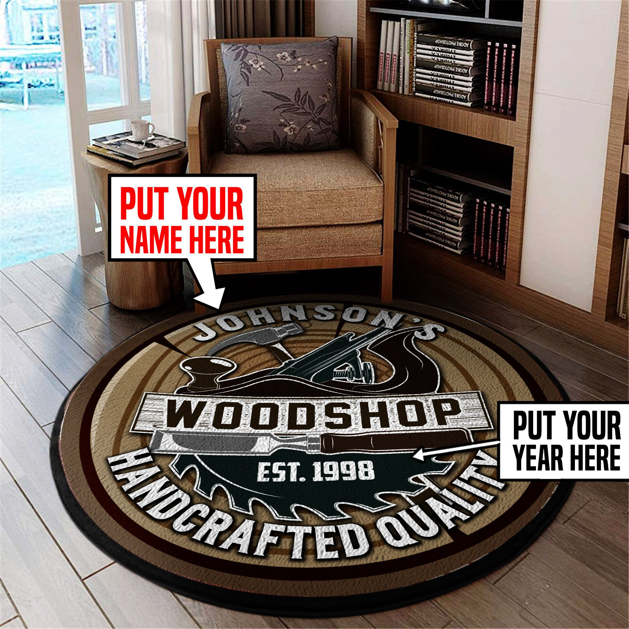 Personalized Woodshop Carpentry Round Rug Carpet Bedroom Livingroom Home Decor