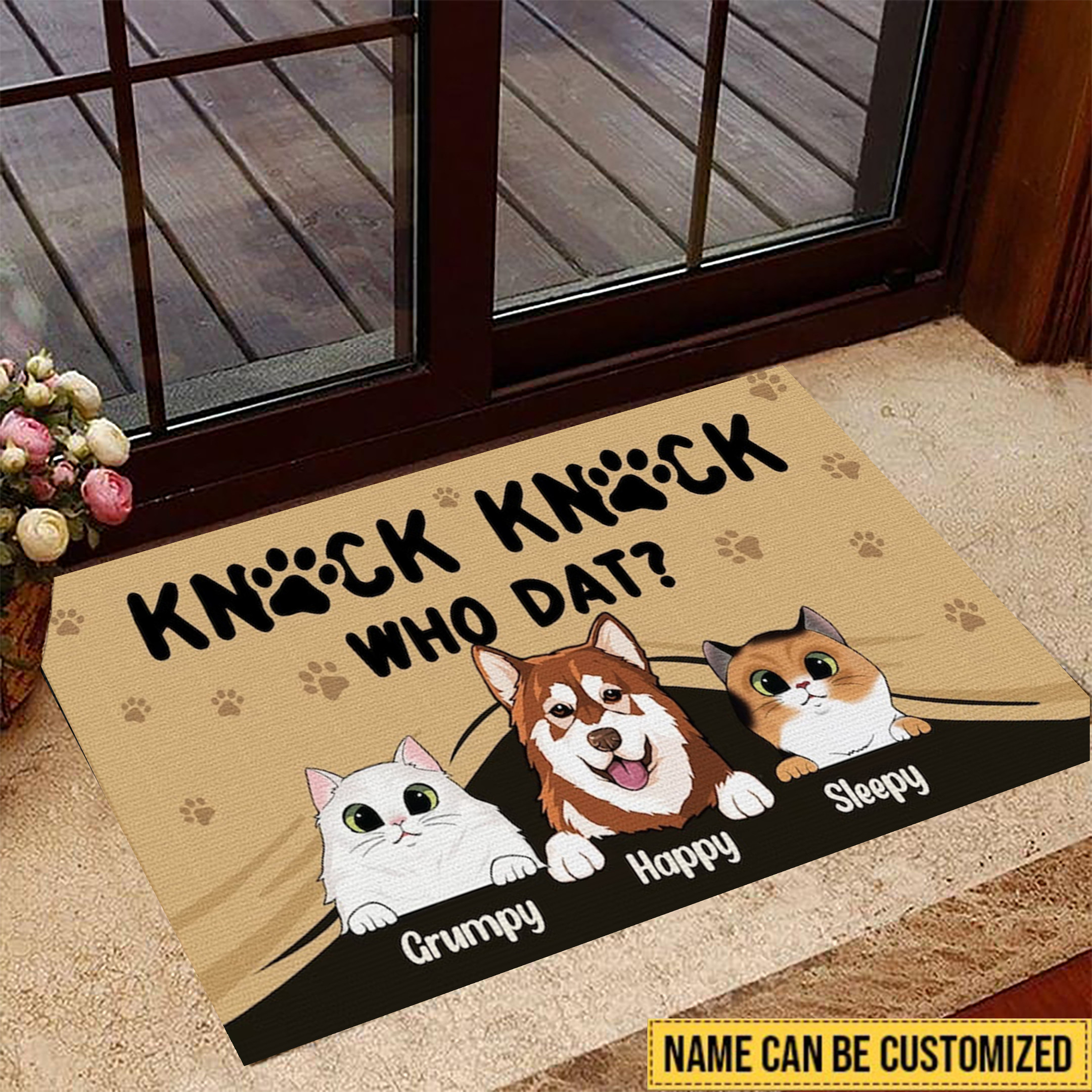 Personalizedized Pet Knock Knock Who Dat Rubber Doormat Cute Welcome Mat Gifts For Dog Cat Owners
