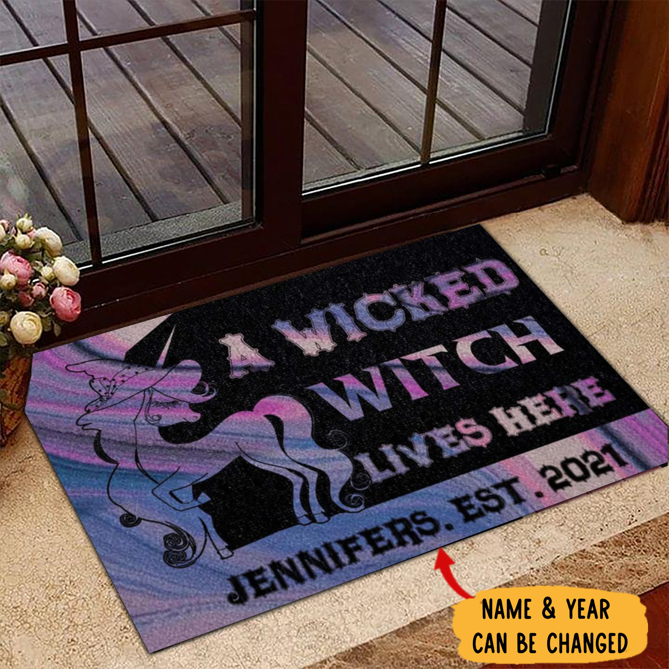 Personalizedized Unicorn Witch Rubber Doormat A Wicked Witch Lives Here Rubber Doormat Halloween Home Decor