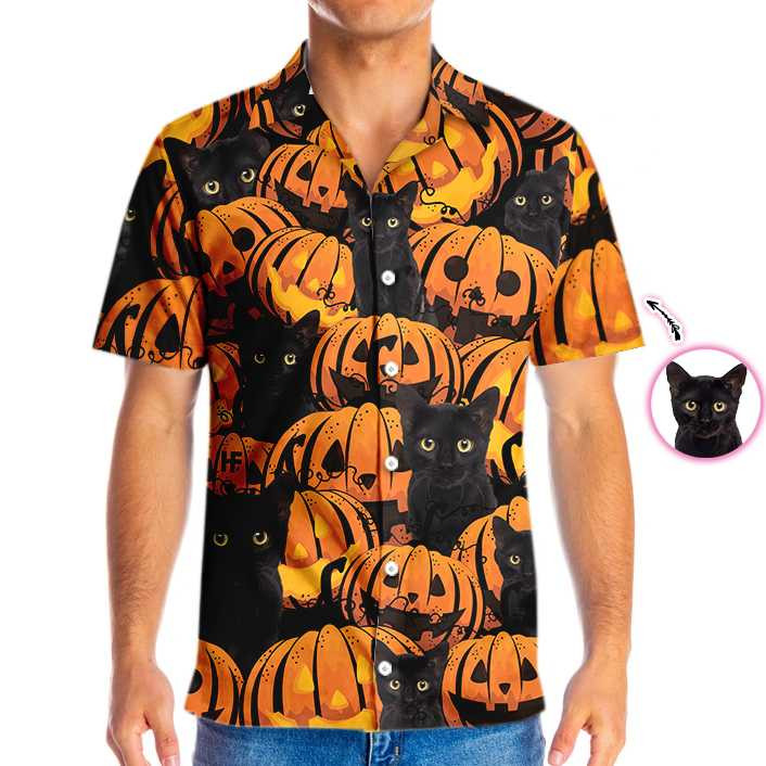Pets And Halloween Pumpkin Custom Photo Hawaiian Shirt